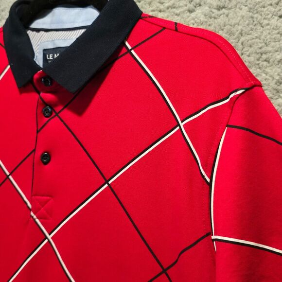 Mens Polo Shirt XL Cotton Red Black White Stripe Raker Argyle Print Golf Preppy - Picture 4 of 7